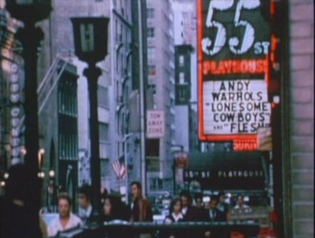 55th Street Playhouse exterior, 1969, showing Warhol's Lonesome Cowboys and Flesh