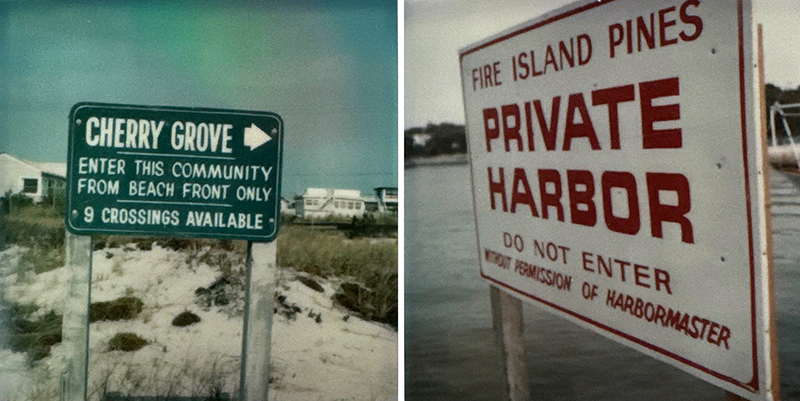 Polaroid photos of Cherry Grove and Fire Island Pines signs