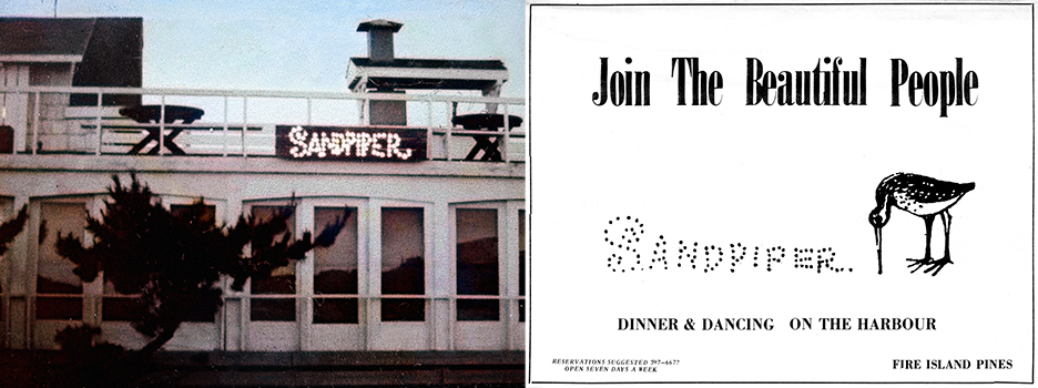 Exterior photo and ad: The Sandpiper, Fire Island Pines
