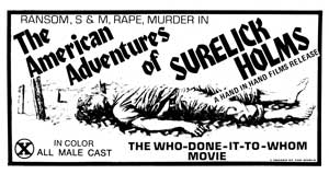 Gay movie poster for the vintage porn film The American Adventures of Surelick Holms
