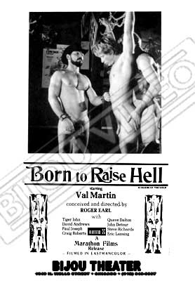 Gay movie poster for the vintage porn film Born to Raise Hell by Roger Earl at Bijouworld