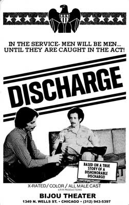 Gay movie poster for the vintage porn film Discharge at Bijouworld