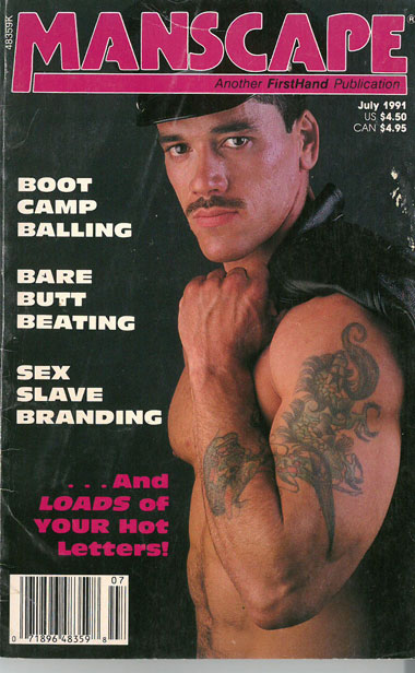 Vintage gay sex magazine, Manscape, June 1991, tattooed leather stud