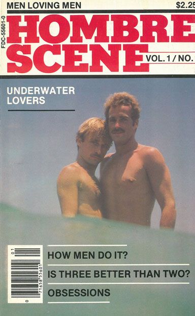 Hombre Scene, Vol. 1, No. 1, 1979, vintage gay sex magazine, two hunky guys with mustaches