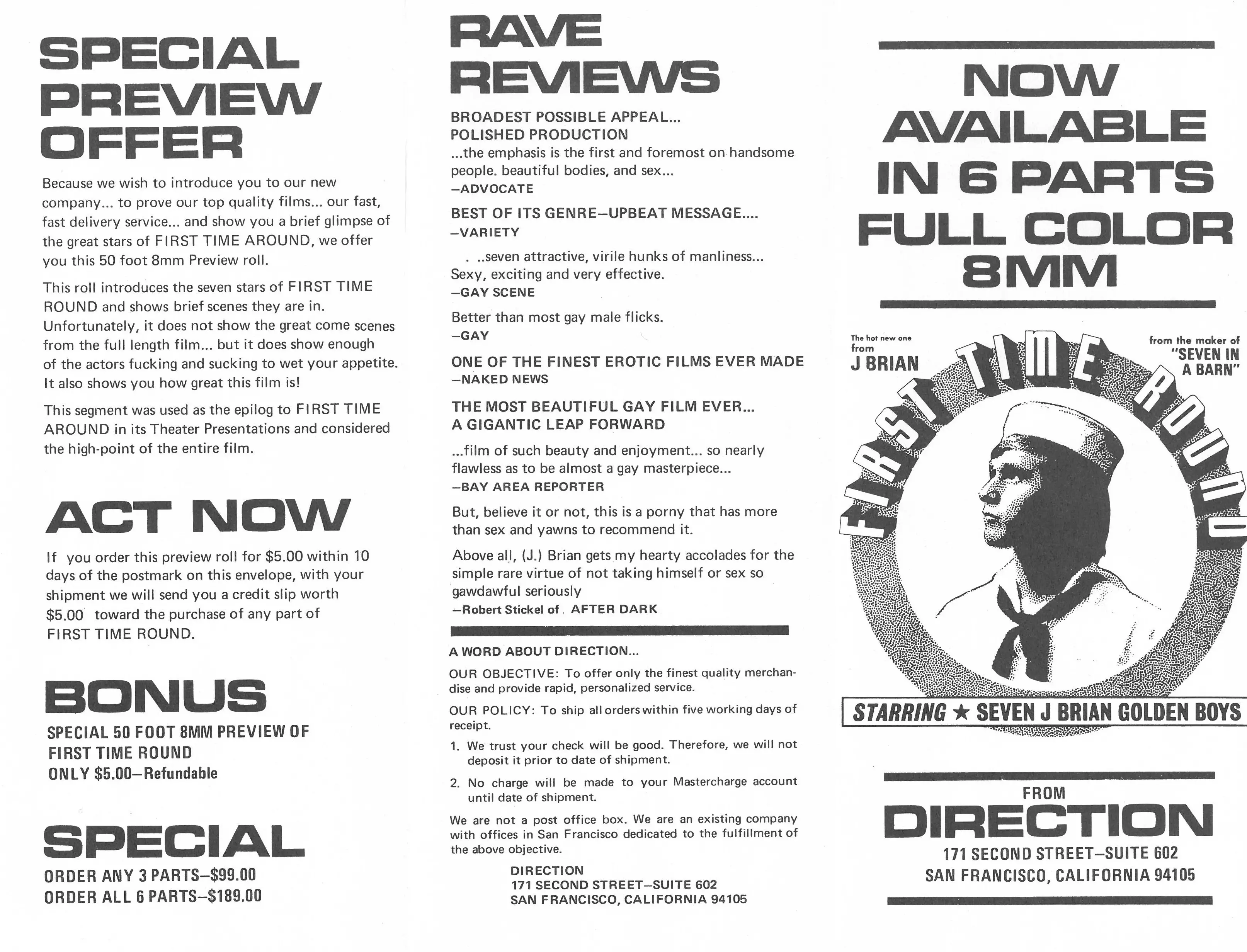 J Brain Vintage 8mm Film Gay Porn Brochure