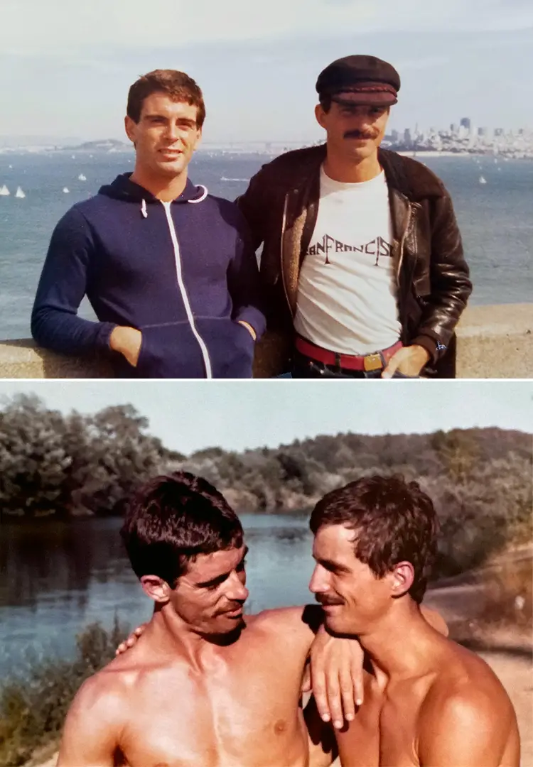 Two affectionate photos of Will Seagers with his partner Tommy