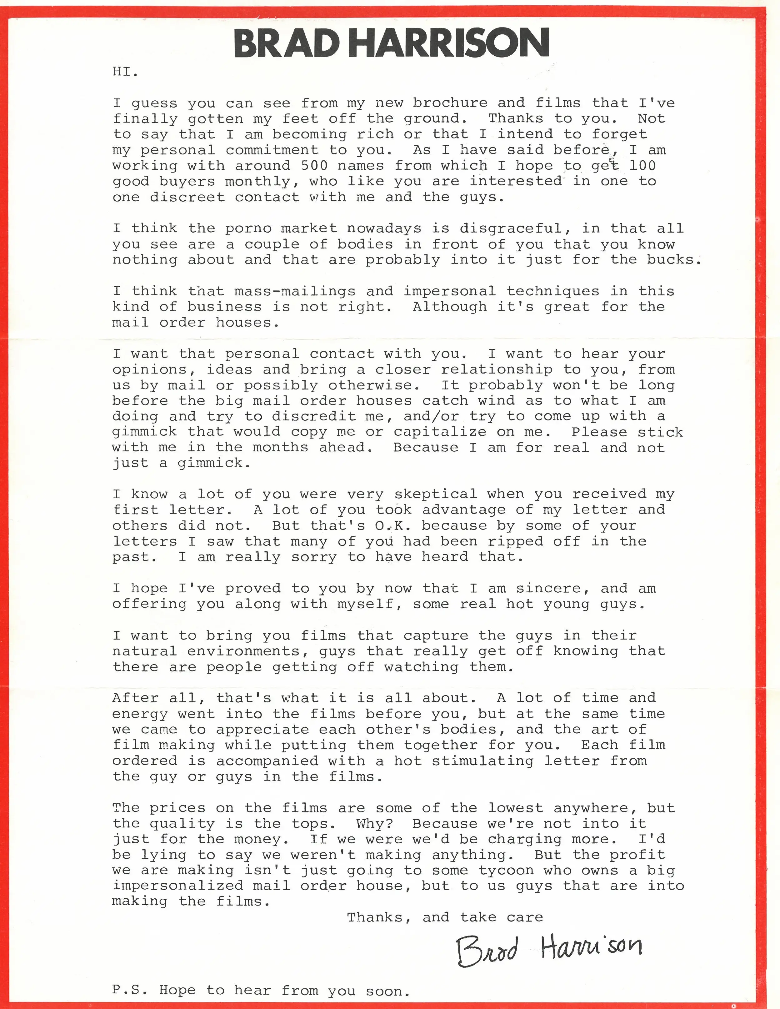 Falcon Brad Harrison Vintage Gay Porn Mail-Order Brochure 