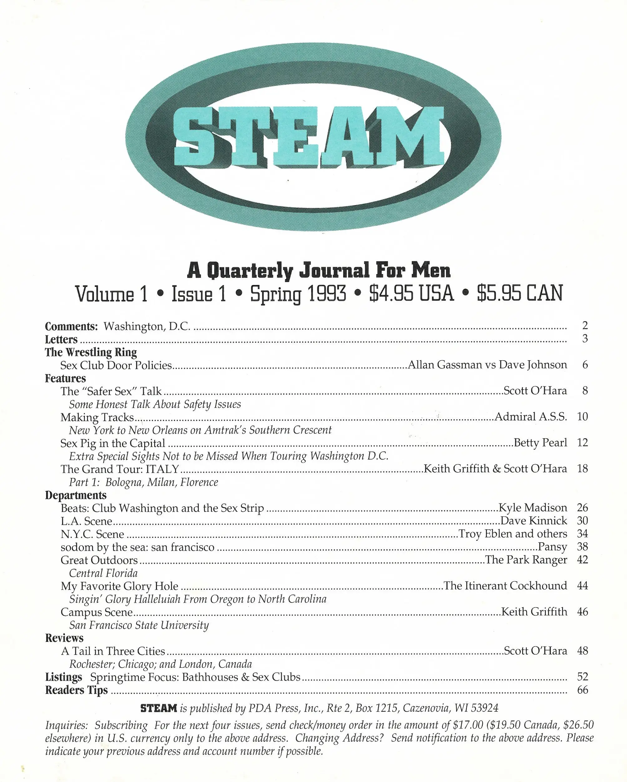 STEAM Vol.1 No.1.Premier issue, 1993, A Quarterly Journal for Men