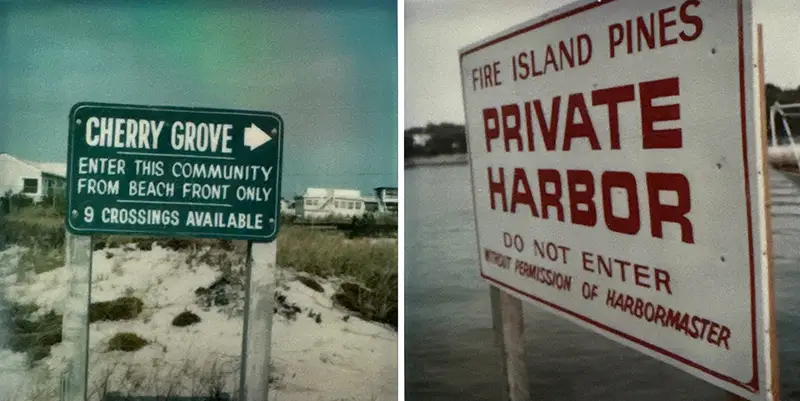 Polaroid photos of Cherry Grove and Fire Island Pines signs