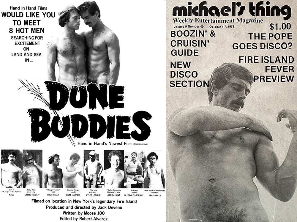 Will on the poster for Dune Buddies and a Michael's Thing cover promoting Fire Island Fever