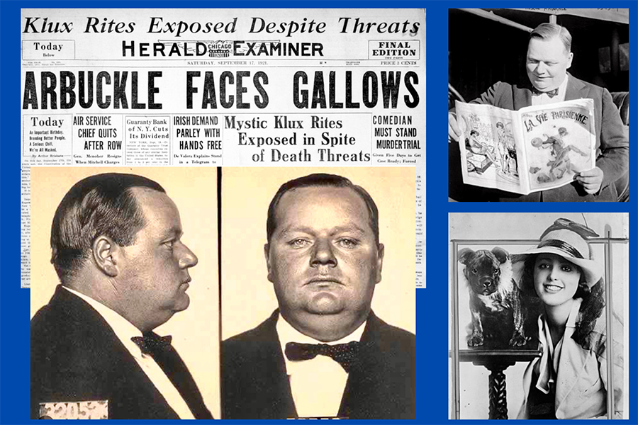 Headline: Arbuckle Faces Gallows, Fatty Arbuckel mugshot, and Virginia Rappe